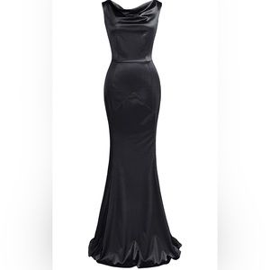 Satin Black long formal retro dress gown 4 small new